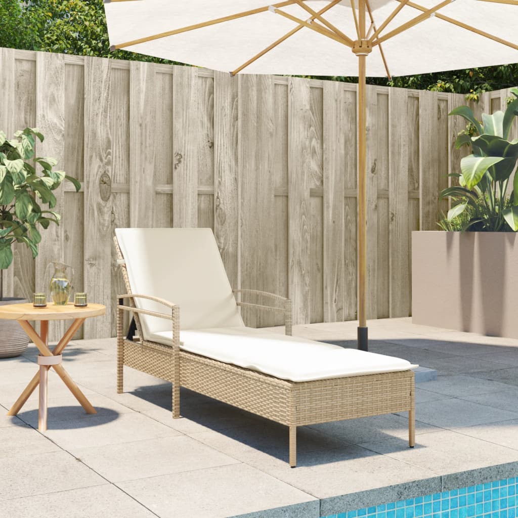 liggestol med hynde 63x200x81 cm polyrattan beige