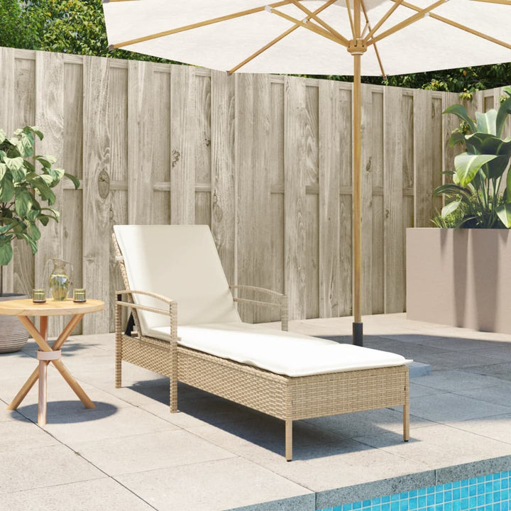 liggestol med hynde 63x200x81 cm polyrattan beige