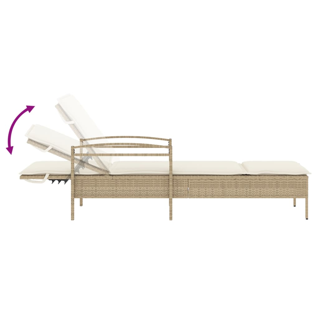 liggestol med hynde 63x200x81 cm polyrattan beige