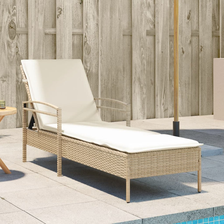 liggestol med hynde 63x200x81 cm polyrattan beige