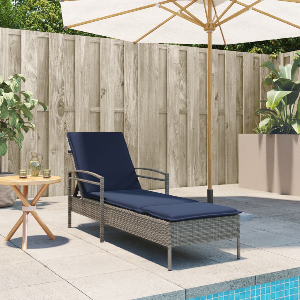 liggestol med hynde grå 63x200x81 cm polyrattan (kun USA)