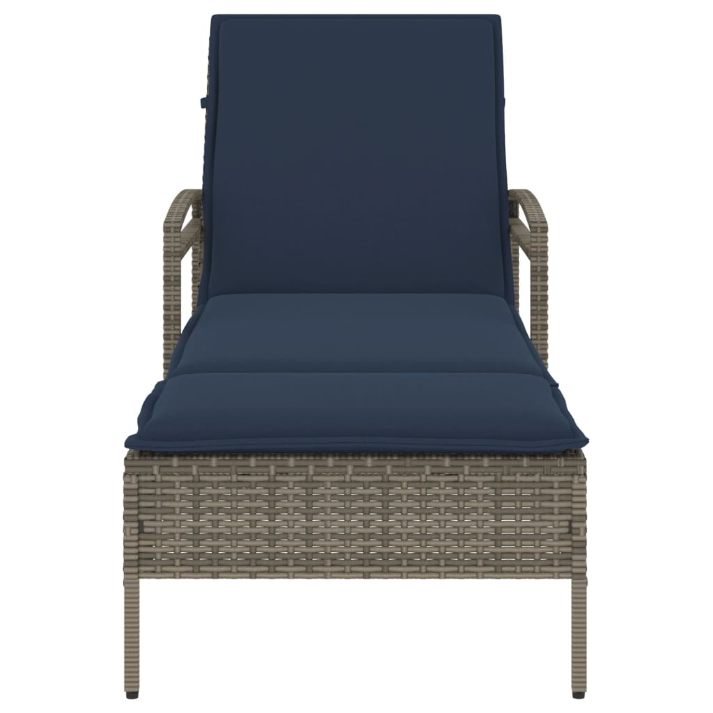 liggestol med hynde grå 63x200x81 cm polyrattan (kun USA)