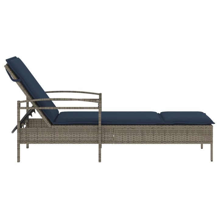 liggestol med hynde grå 63x200x81 cm polyrattan (kun USA)