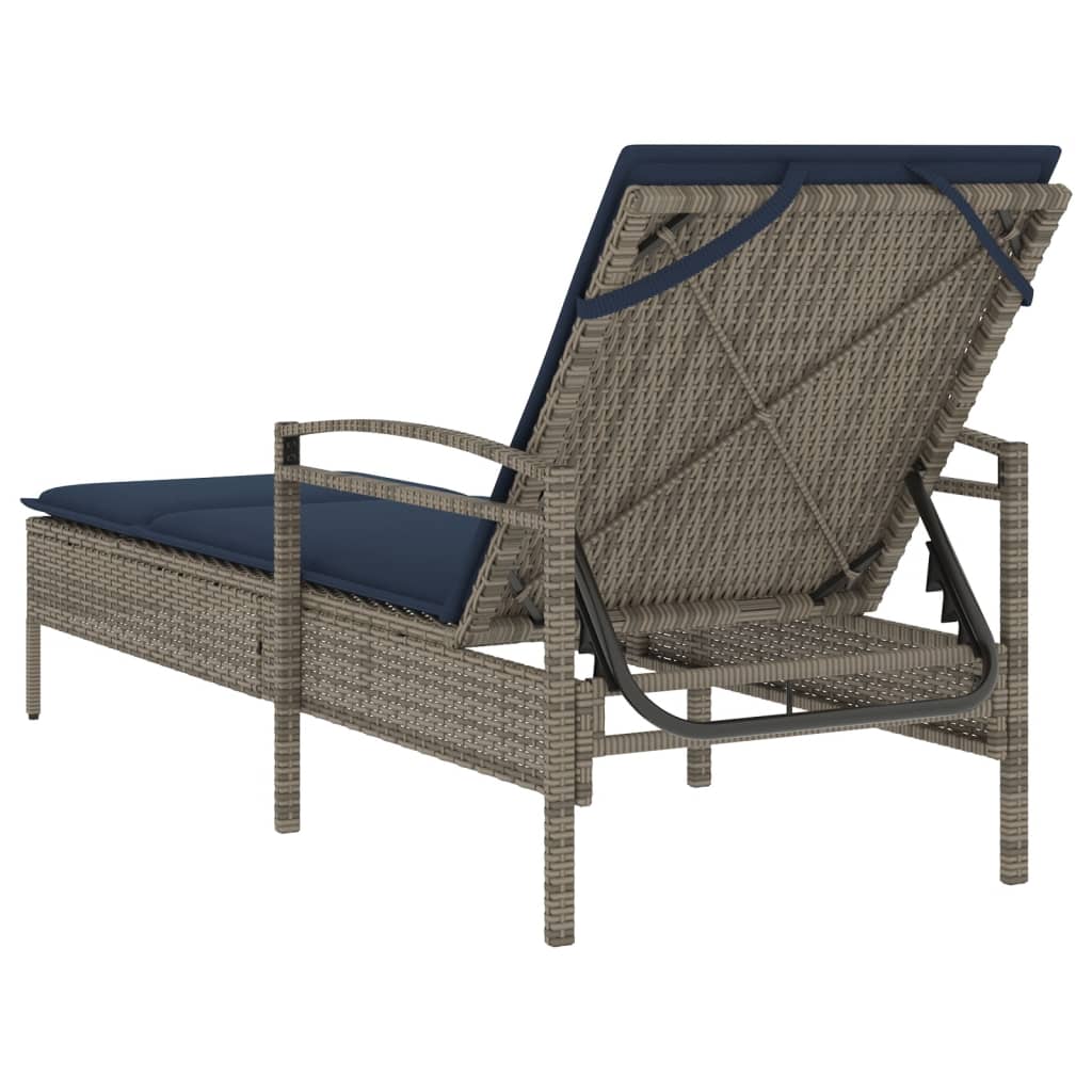 liggestol med hynde grå 63x200x81 cm polyrattan (kun USA)