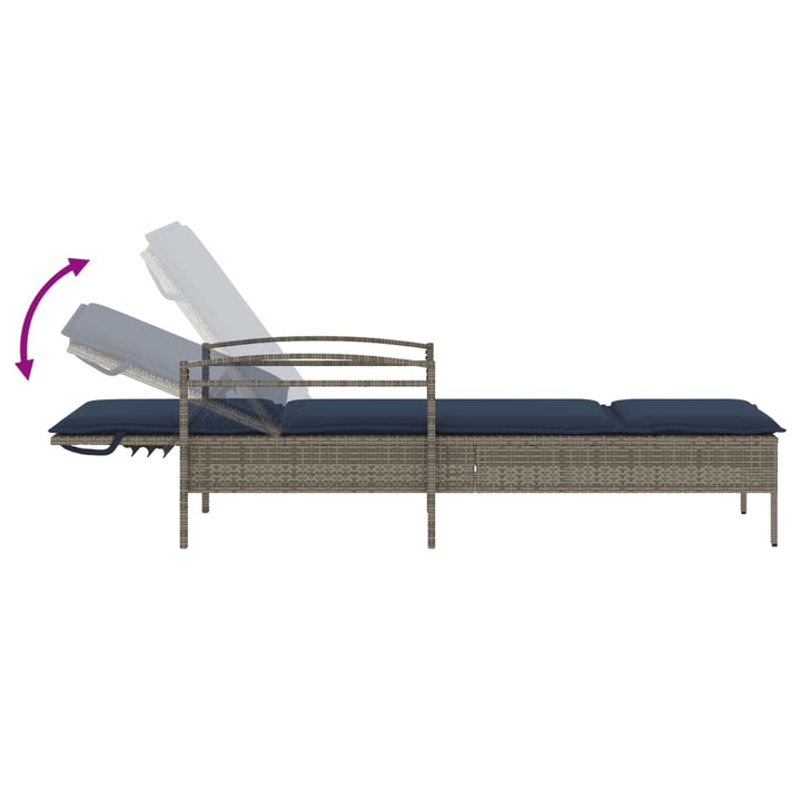 liggestol med hynde grå 63x200x81 cm polyrattan (kun USA)