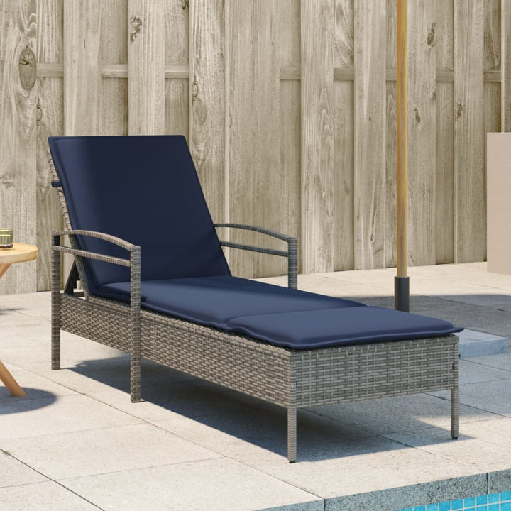 liggestol med hynde grå 63x200x81 cm polyrattan (kun USA)