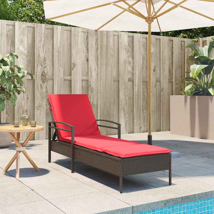 liggestol med hynde brun 63x200x81 cm polyrattan (kun USA)