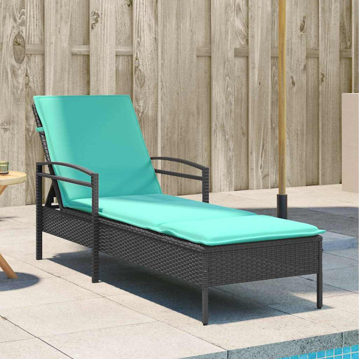 liggestol med hynde sort 63x200x81 cm polyrattan (kun USA)