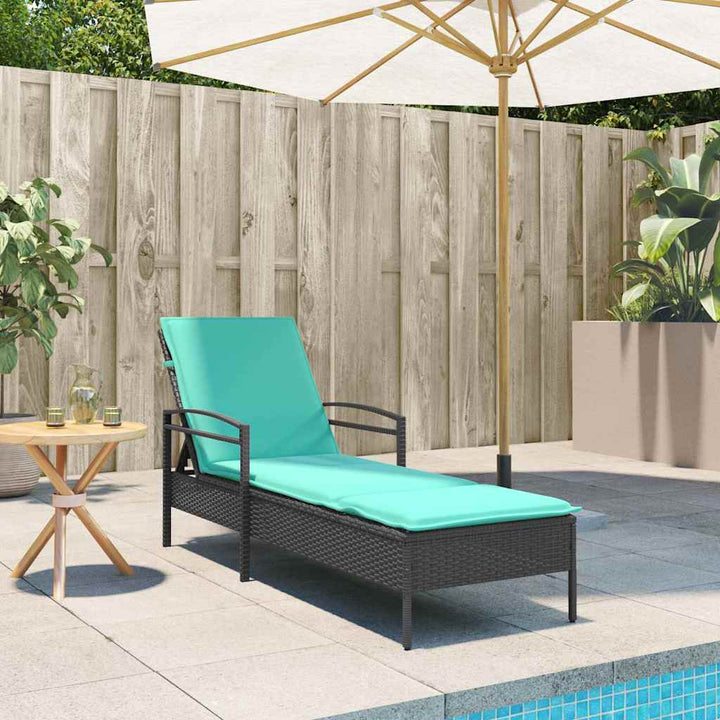 liggestol med hynde sort 63x200x81 cm polyrattan (kun USA)