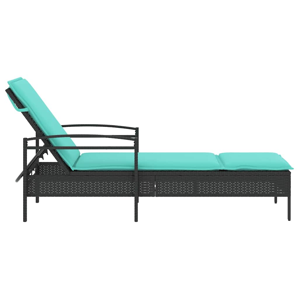liggestol med hynde sort 63x200x81 cm polyrattan (kun USA)
