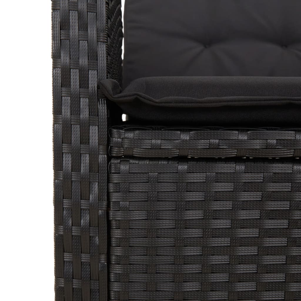 havebænk med hynder og lænefunktion polyrattan sort