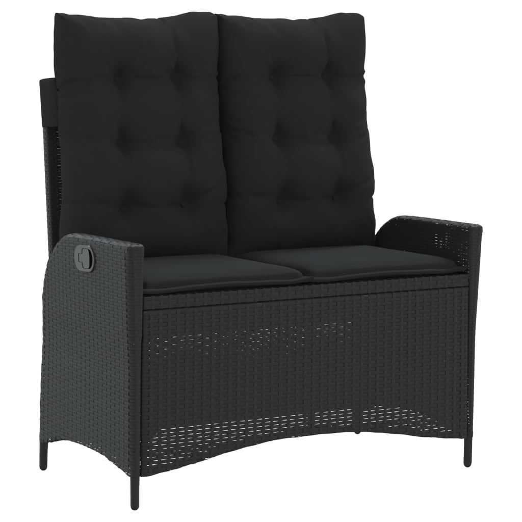havebænk med hynder og lænefunktion polyrattan sort