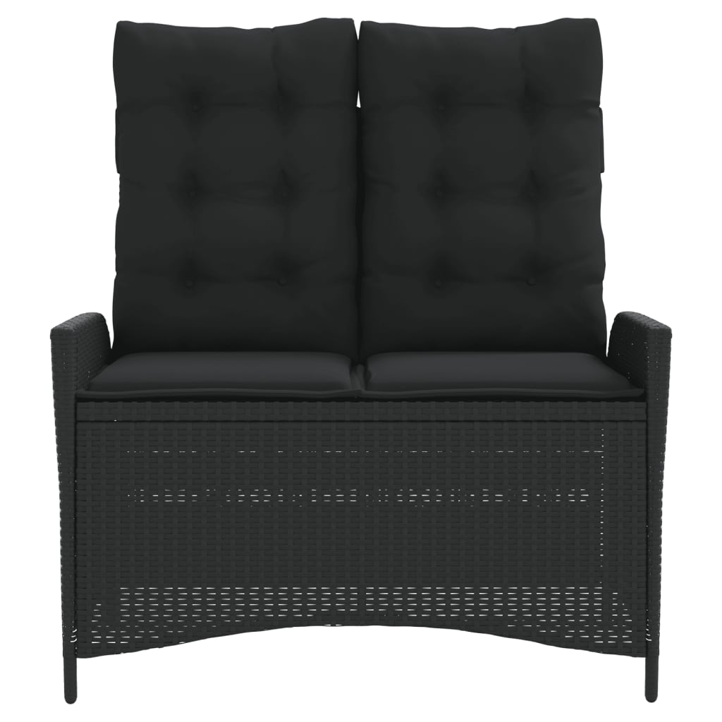 havebænk med hynder og lænefunktion polyrattan sort