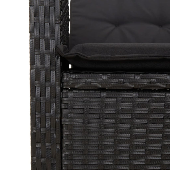 havebænk med hynder og lænefunktion polyrattan sort