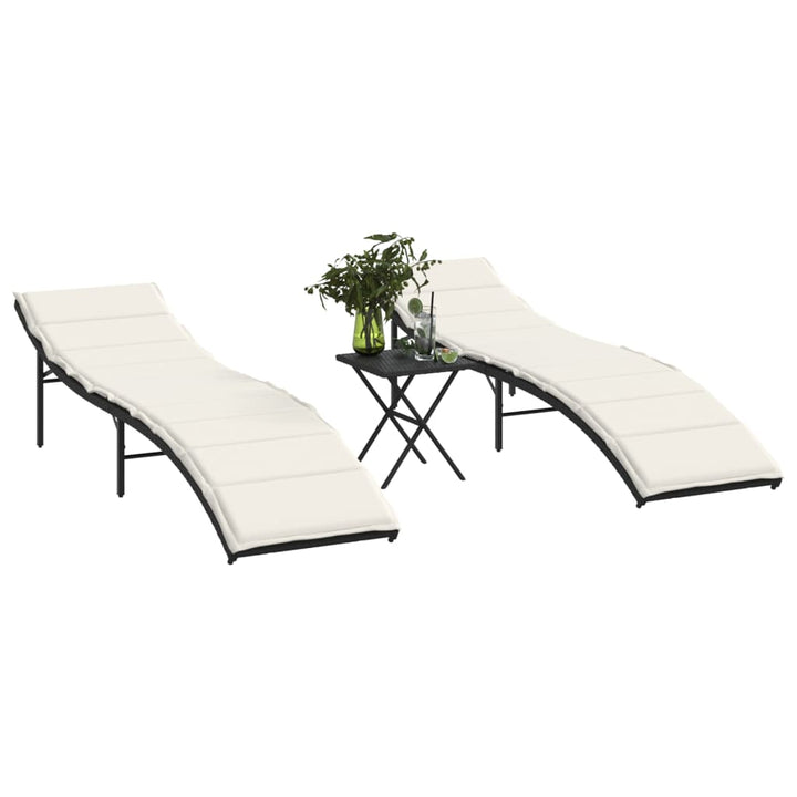 liggestole 2 stk. med bord polyrattan sort