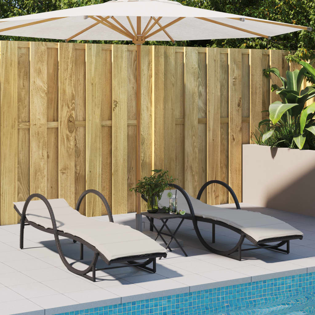 liggestol med hynde 60x199x42 cm polyrattan sort