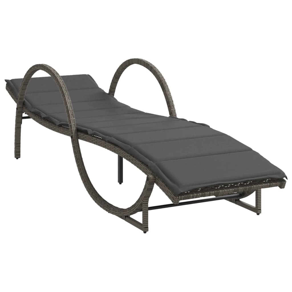 liggestol med hynde 60x199x42 cm polyrattan grå