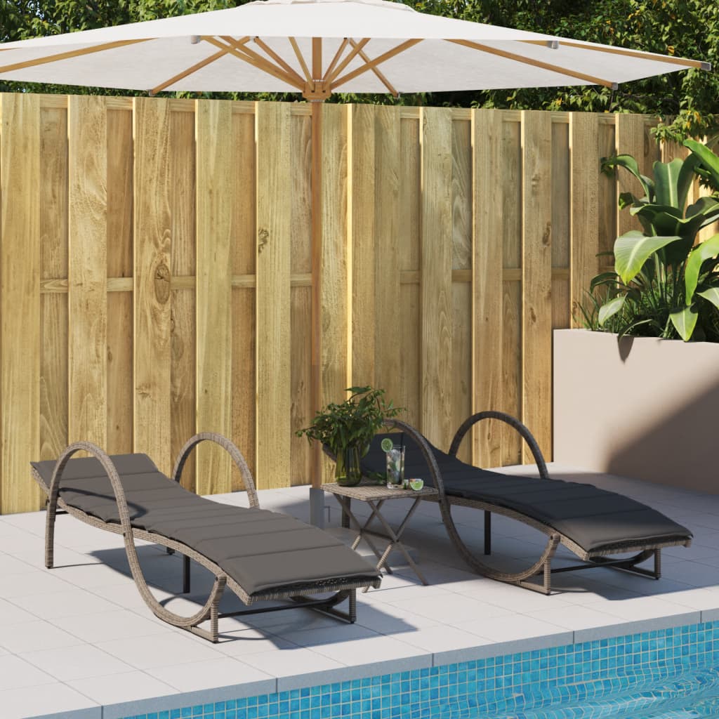 liggestol med hynde 60x199x42 cm polyrattan grå