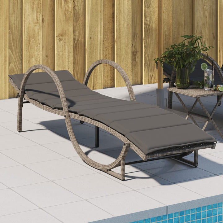 liggestol med hynde 60x199x42 cm polyrattan grå