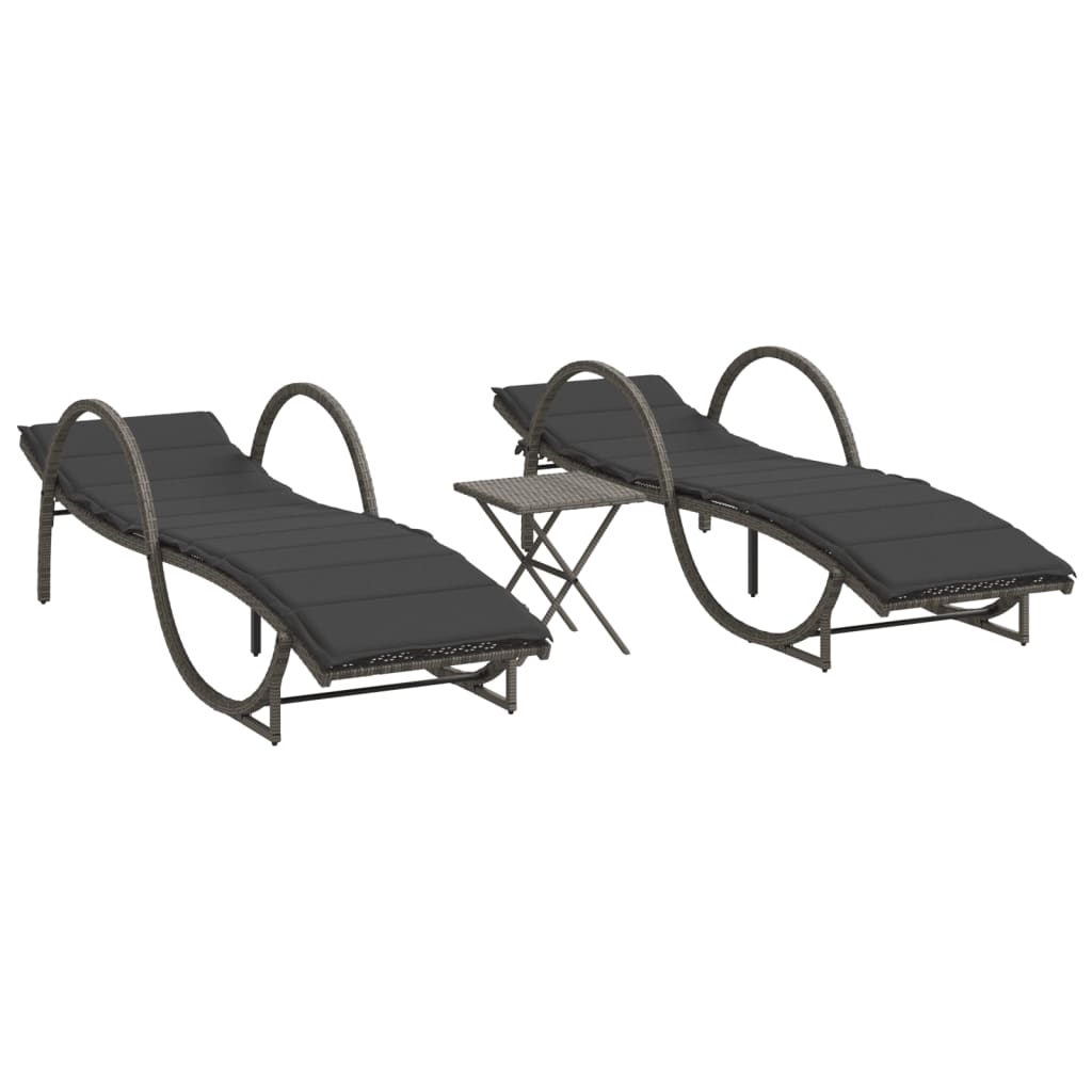 liggestole 2 stk. med bord polyrattan grå