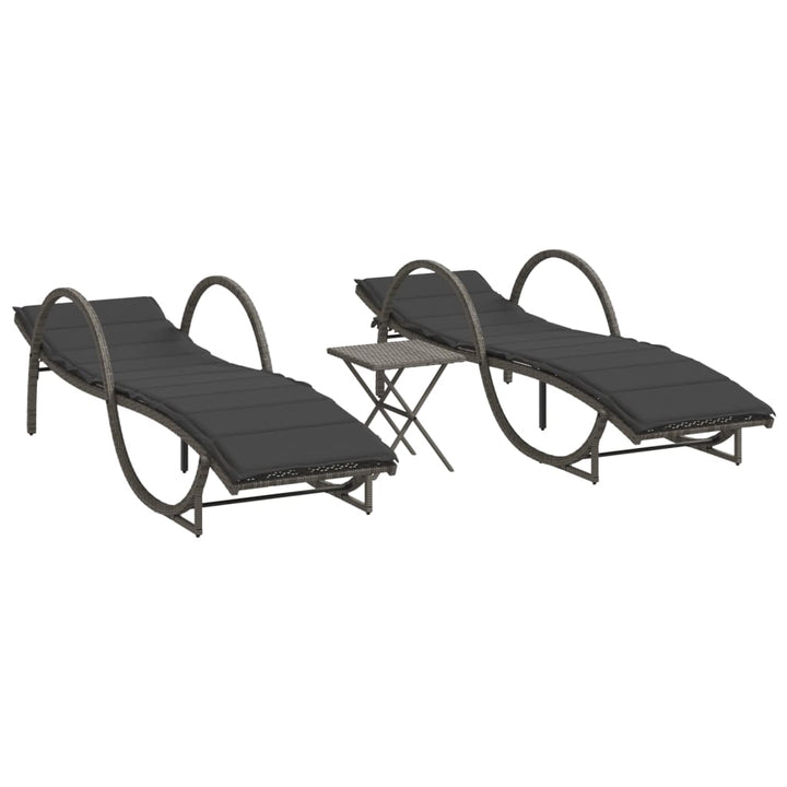 liggestole 2 stk. med bord polyrattan grå