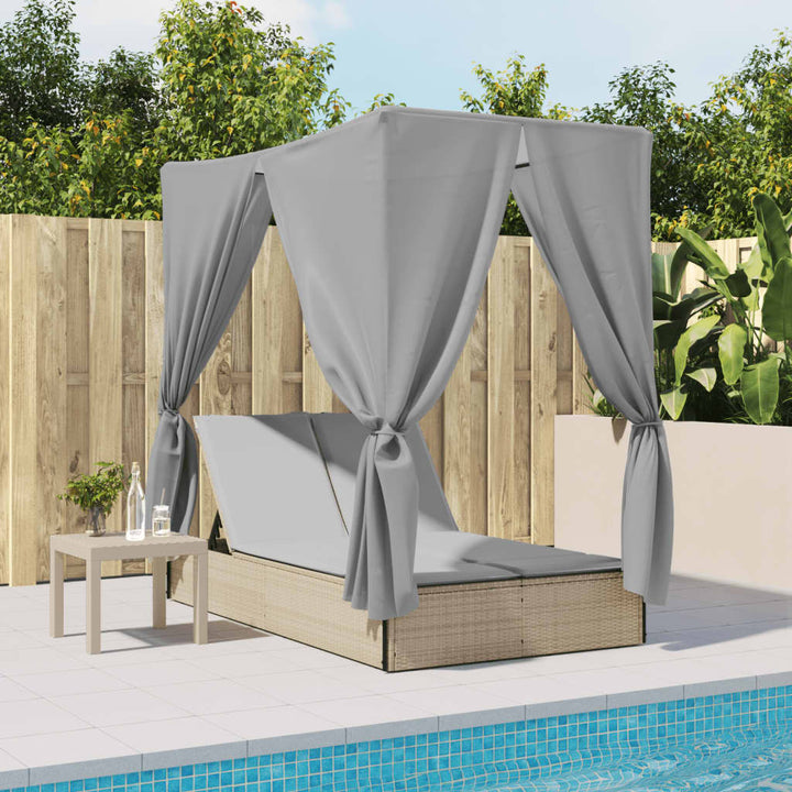 solseng med tag og gardiner polyrattan beige
