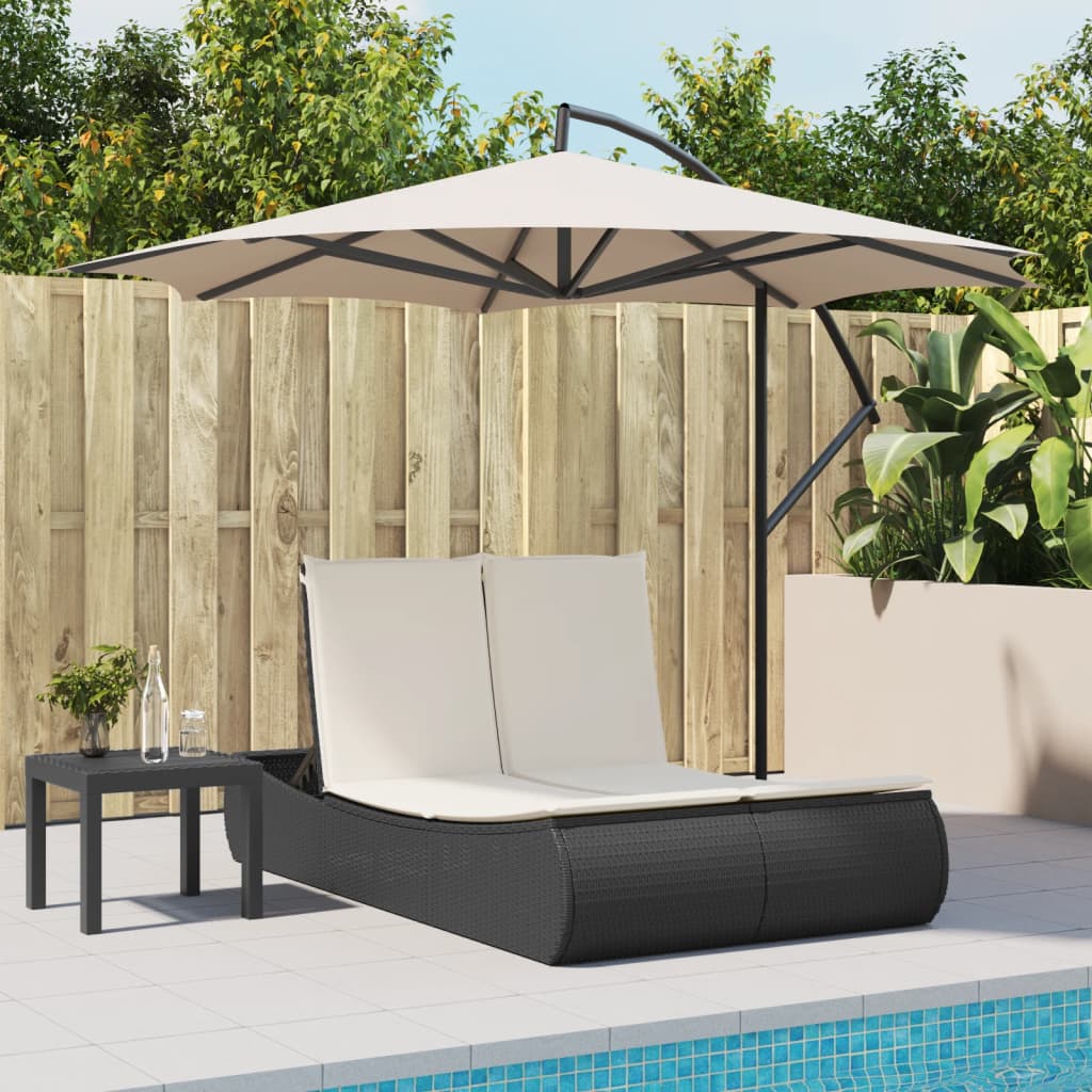 dobbelt loungesofa med hynder polyrattan sort
