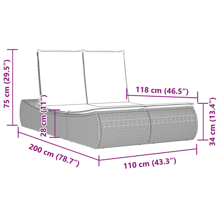 dobbelt loungesofa med hynder polyrattan sort