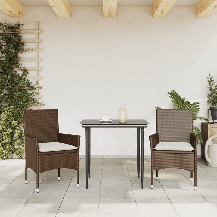 havestole med hynder 2 stk. polyrattan brun