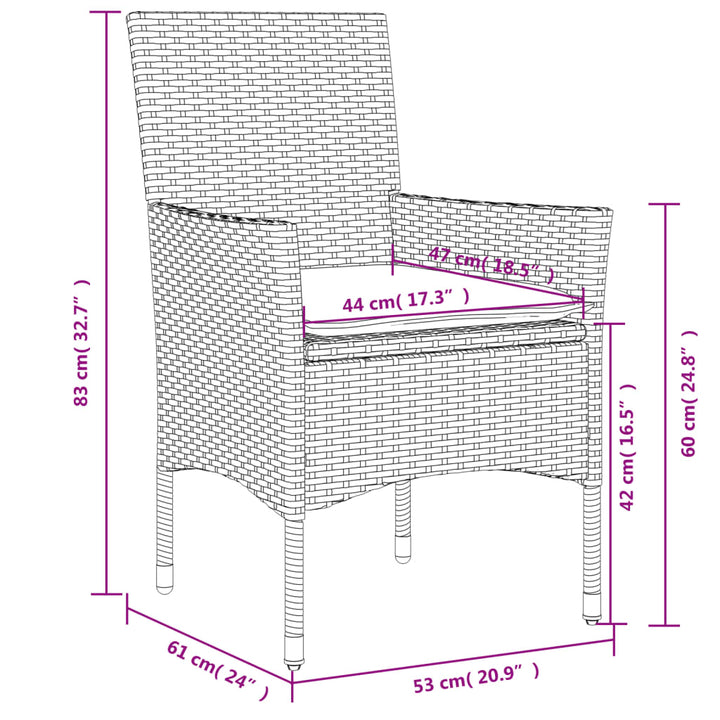 havestole med hynder 2 stk. polyrattan brun