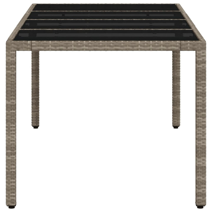 havebord med glastop 190x90x75 cm polyrattan lysegrå