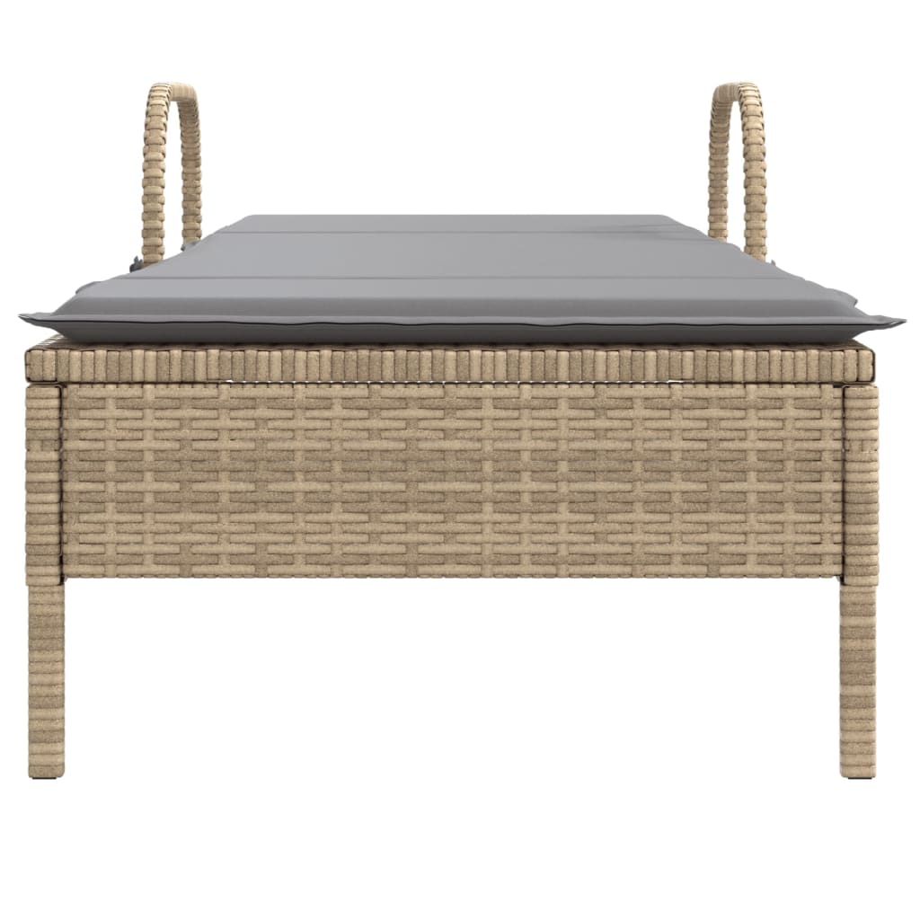 liggestol med hjul og hynde polyrattan beige