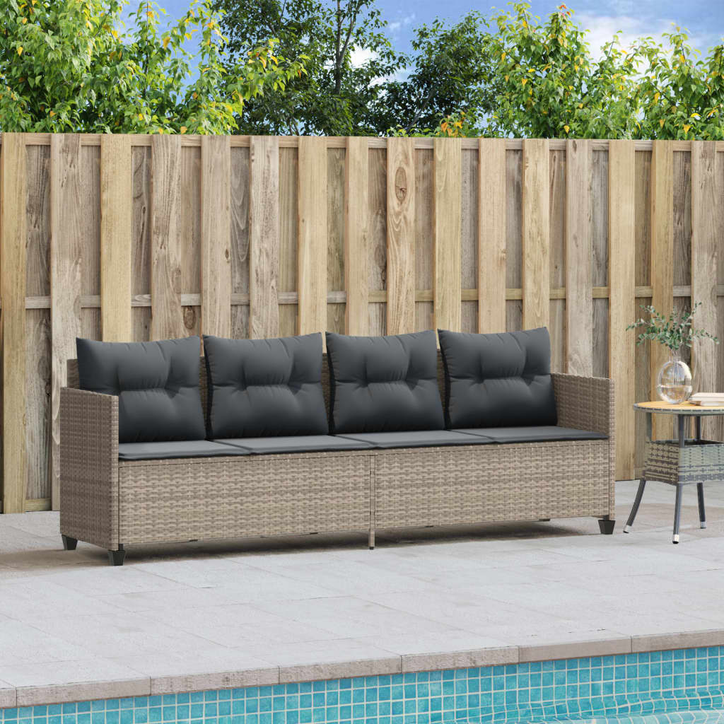 loungesofa med hynder polyrattan lysegrå