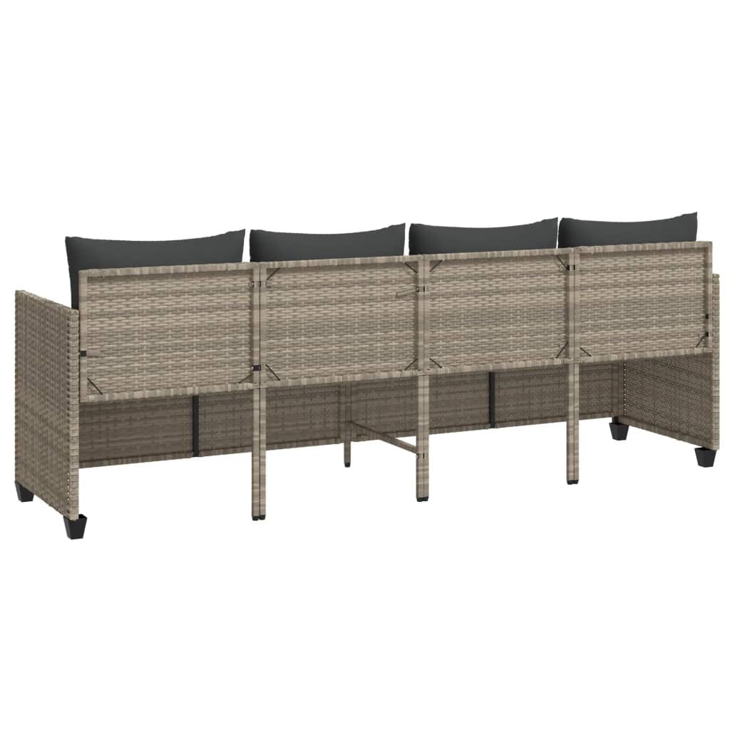 loungesofa med hynder polyrattan lysegrå