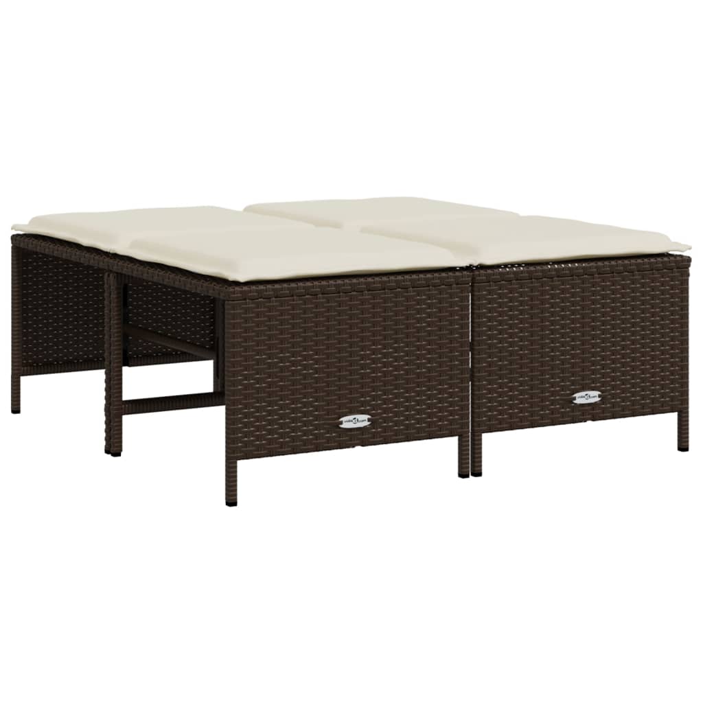 haveskamler 4 stk. med hynder polyrattan brun