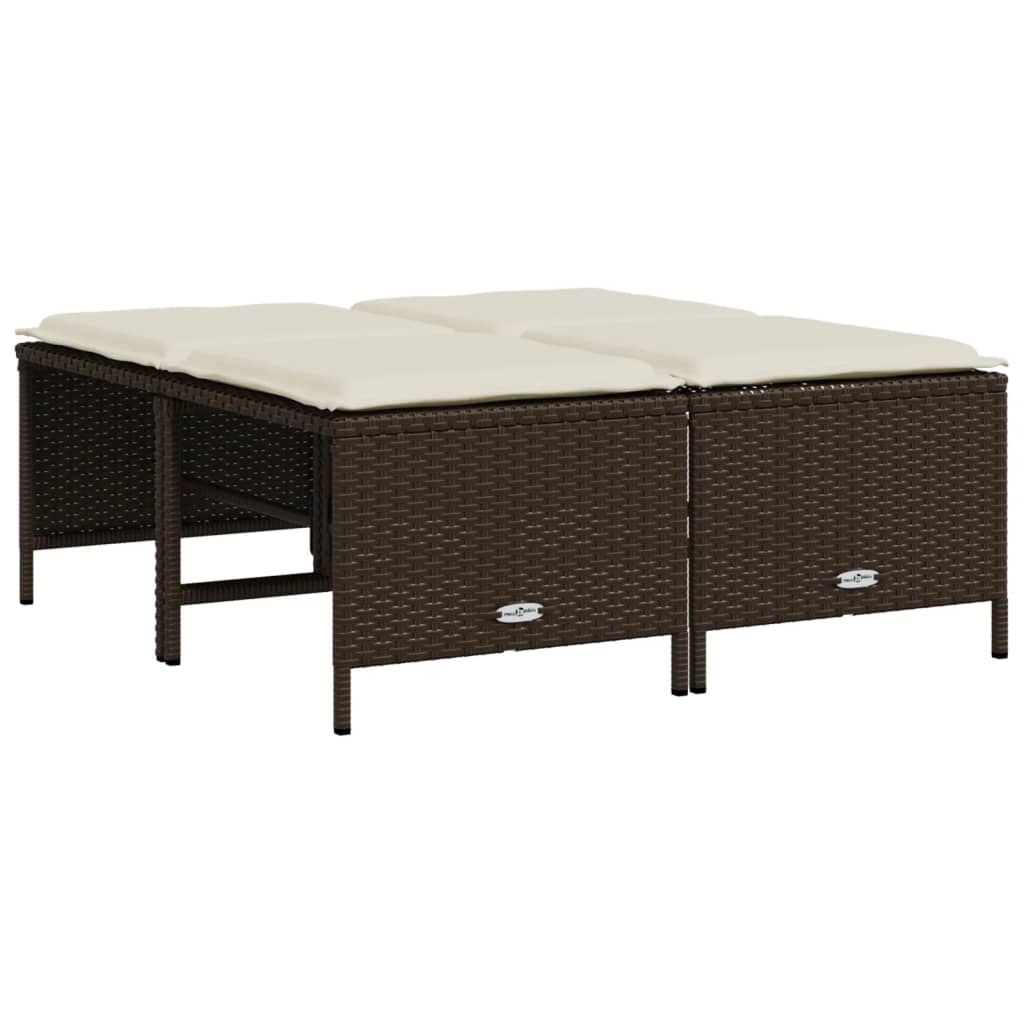 haveskamler 4 stk. med hynder polyrattan brun