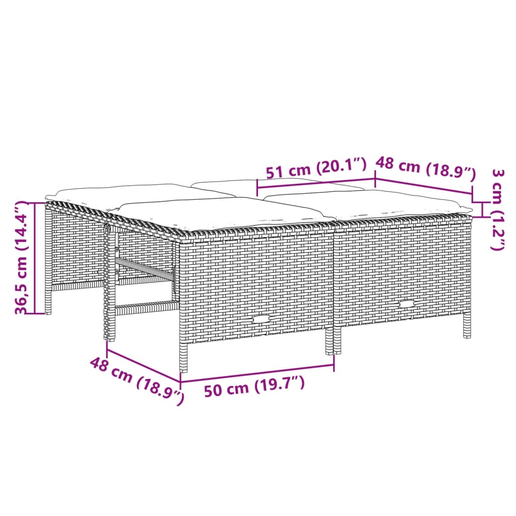 haveskamler 4 stk. med hynder polyrattan brun