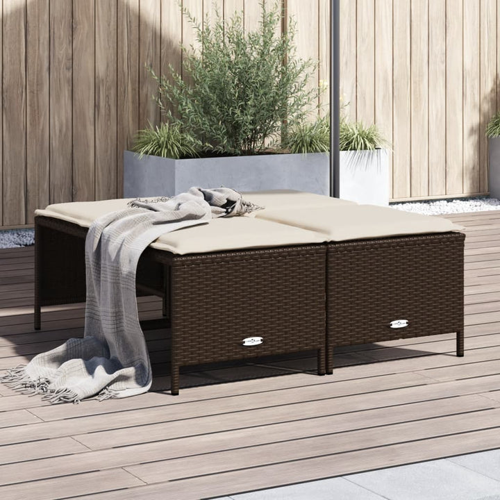 haveskamler 4 stk. med hynder polyrattan brun