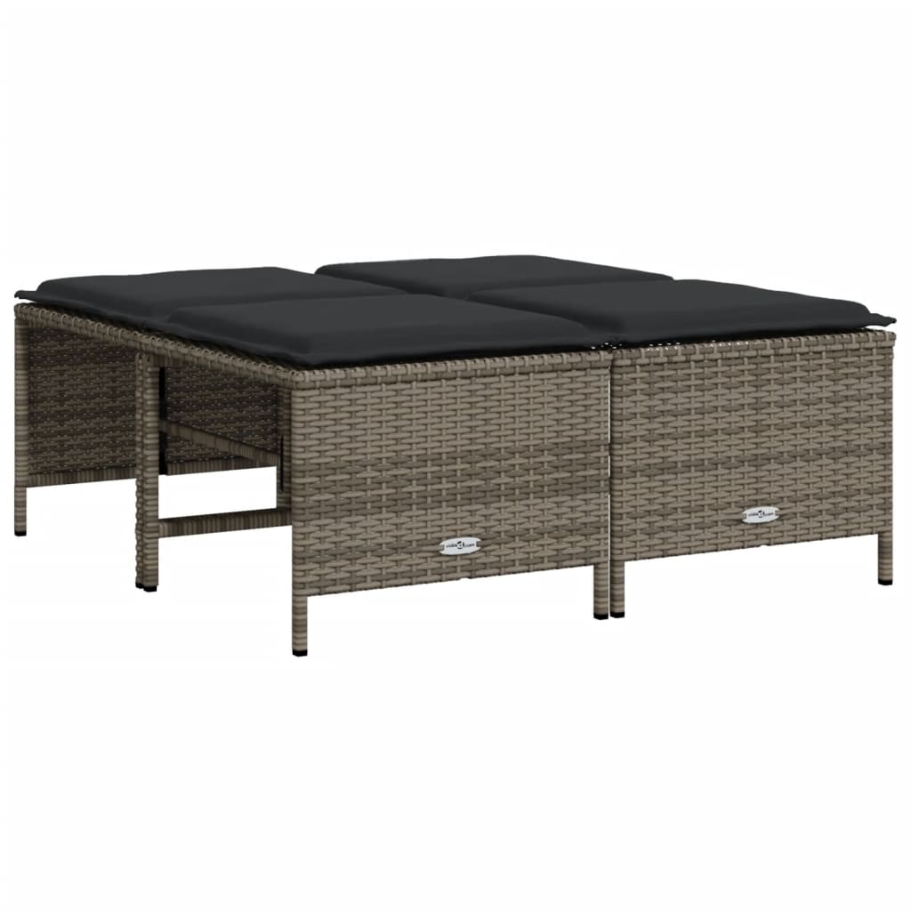 haveskamler 4 stk. med hynder polyrattan grå
