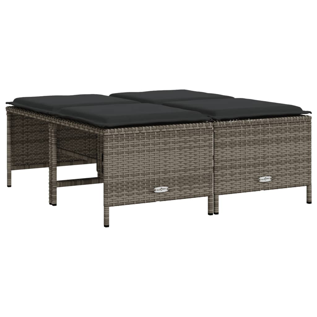 haveskamler 4 stk. med hynder polyrattan grå