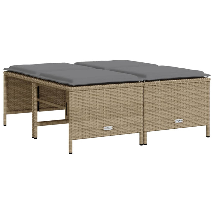 haveskamler 4 stk. med hynder polyrattan beige