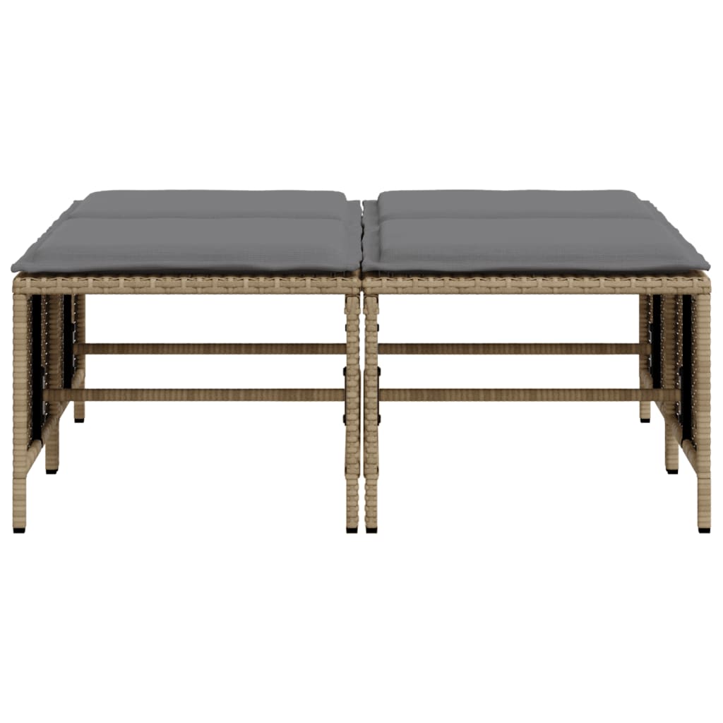 haveskamler 4 stk. med hynder polyrattan beige