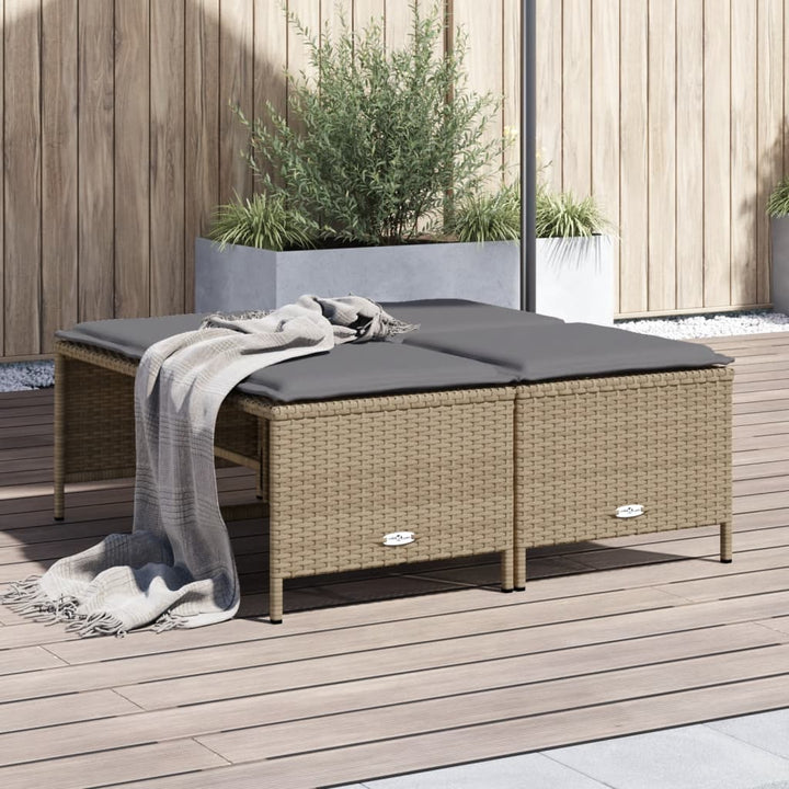 haveskamler 4 stk. med hynder polyrattan beige