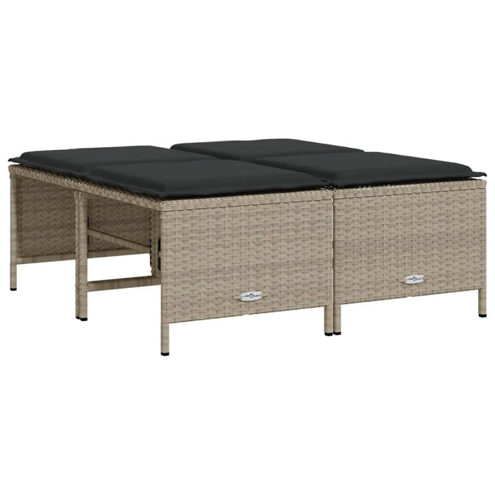 haveskamler 4 stk. med hynder polyrattan lysegrå