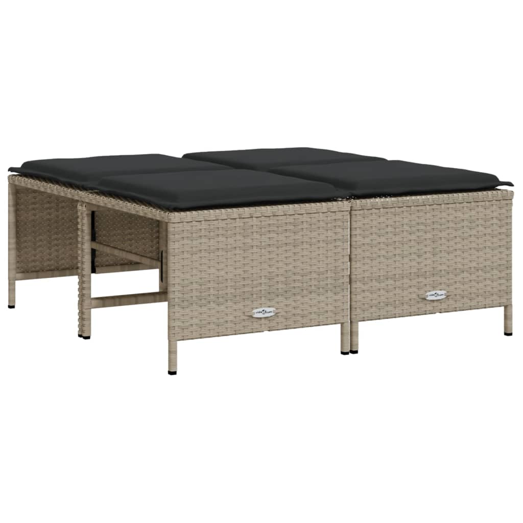 haveskamler 4 stk. med hynder polyrattan lysegrå
