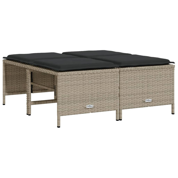 haveskamler 4 stk. med hynder polyrattan lysegrå