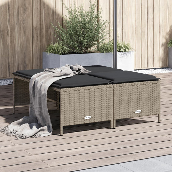 haveskamler 4 stk. med hynder polyrattan lysegrå