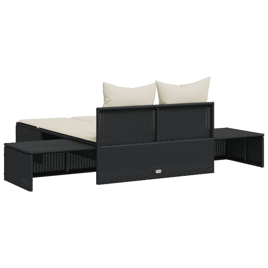 dobbelt loungesofa med hynder polyrattan sort
