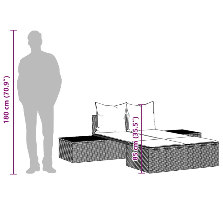dobbelt loungesofa med hynder polyrattan sort