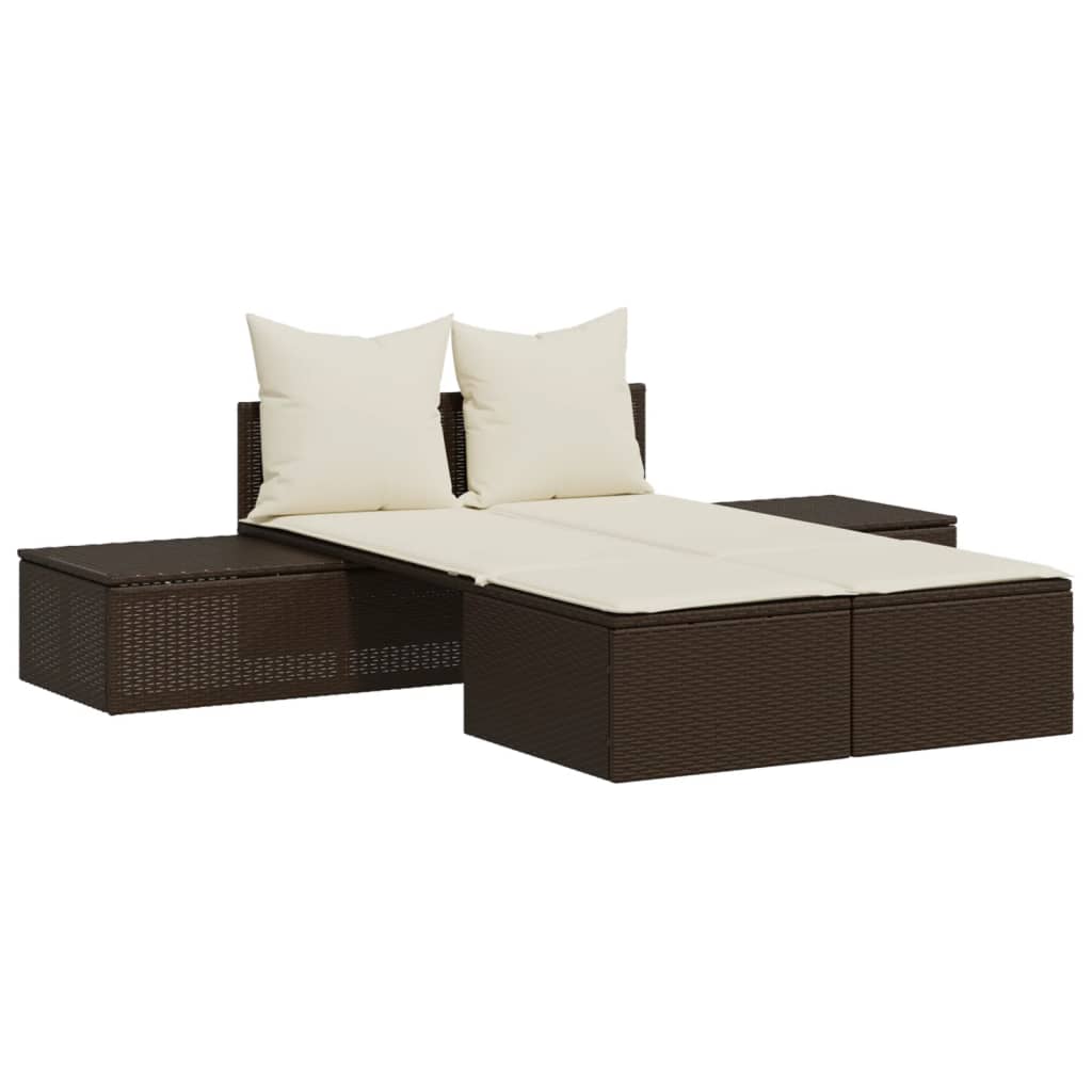 solseng med hynder polyrattan brun
